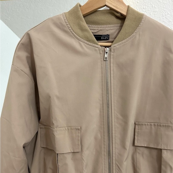 Dazy Women Bomber Jacket in Khaki/ Light Brown - Picture 2 of 5